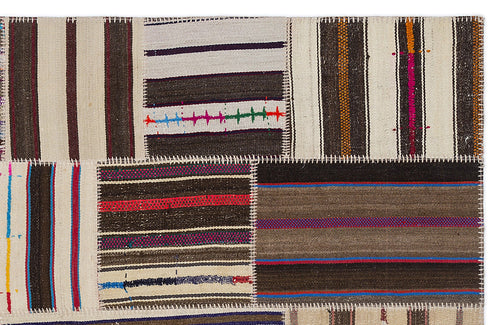 Teselya 2251 Patchwork Striped Wool Handmade Area Rug 5'3" x 7'7"