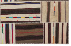Teselya 2251 Patchwork Striped Wool Handmade Area Rug 5'3" x 7'7"