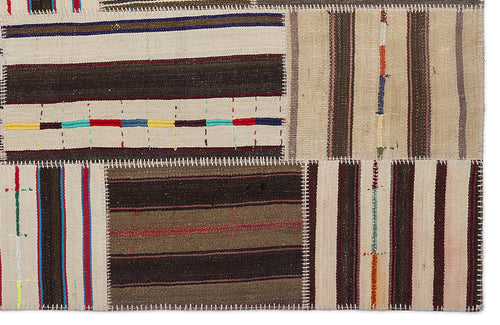 Teselya 2251 Patchwork Striped Wool Handmade Area Rug 5'3" x 7'7"
