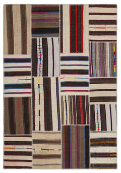 Teselya 2251 Patchwork Striped Wool Handmade Area Rug 5'3" x 7'7"