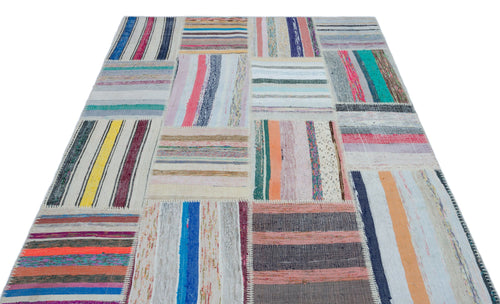 Teselya 22520 Patchwork Striped Wool Handmade Area Rug 5'3" x 7'4"