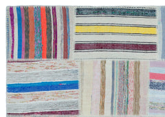 Teselya 22520 Patchwork Striped Wool Handmade Area Rug 5'3" x 7'4"
