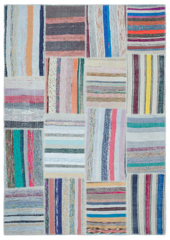 Teselya 22520 Patchwork Striped Wool Handmade Area Rug 5'3" x 7'4"