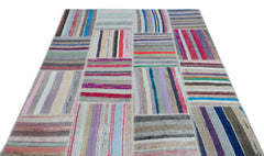 Teselya 22524 Beige Striped Wool Handmade Area Rug 5'3" x 7'7"