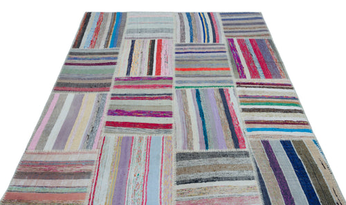 Teselya 22524 Beige Striped Wool Handmade Area Rug 5'3" x 7'7"