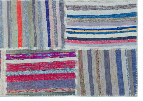 Teselya 22524 Beige Striped Wool Handmade Area Rug 5'3" x 7'7"