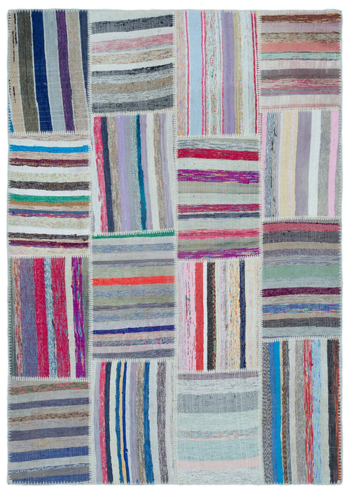 Teselya 22524 Beige Striped Wool Handmade Area Rug 5'3" x 7'7"