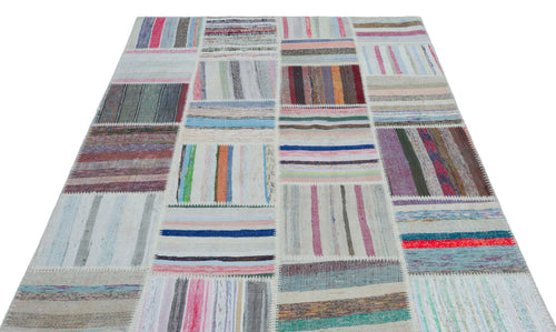 Teselya 22525 Patchwork Striped Wool Handmade Area Rug 5'3" x 7'7"