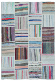 Teselya 22525 Patchwork Striped Wool Handmade Area Rug 5'3" x 7'7"