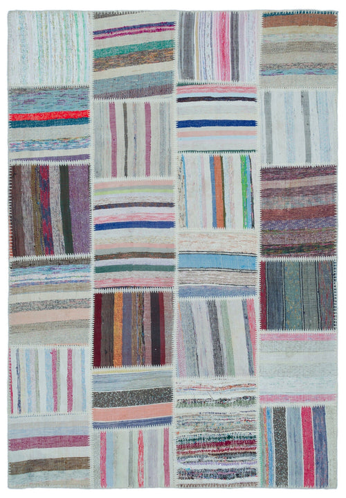 Teselya 22525 Patchwork Striped Wool Handmade Area Rug 5'3" x 7'7"
