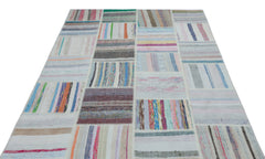 Teselya 22526 Patchwork Striped Wool Handmade Area Rug 5'3" x 7'4"