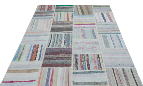 Teselya 22526 Patchwork Striped Wool Handmade Area Rug 5'3" x 7'4"