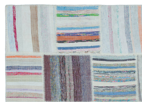 Teselya 22526 Patchwork Striped Wool Handmade Area Rug 5'3" x 7'4"