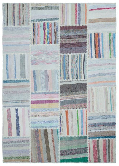 Teselya 22526 Patchwork Striped Wool Handmade Area Rug 5'3" x 7'4"