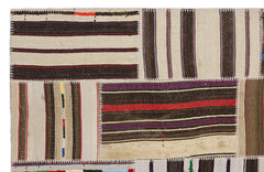 Teselya 2252 Patchwork Striped Wool Handmade Area Rug 5'3" x 7'7"