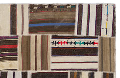Teselya 2252 Patchwork Striped Wool Handmade Area Rug 5'3" x 7'7"