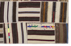 Teselya 2252 Patchwork Striped Wool Handmade Area Rug 5'3" x 7'7"