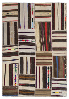 Teselya 2252 Patchwork Striped Wool Handmade Area Rug 5'3" x 7'7"