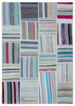 Teselya 22530 Patchwork Striped Wool Handmade Area Rug 5'3" x 7'7"
