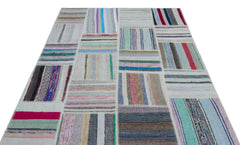 Teselya 22530 Patchwork Striped Wool Handmade Area Rug 5'3" x 7'7"