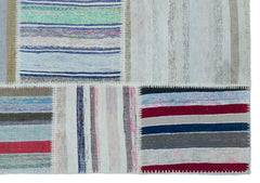 Teselya 22530 Patchwork Striped Wool Handmade Area Rug 5'3" x 7'7"