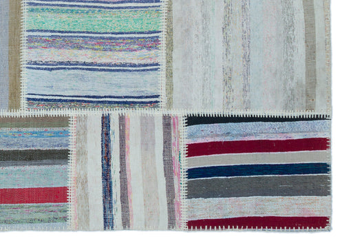 Teselya 22530 Patchwork Striped Wool Handmade Area Rug 5'3" x 7'7"