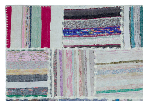 Teselya 22530 Patchwork Striped Wool Handmade Area Rug 5'3" x 7'7"