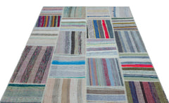 Teselya 22531 Patchwork Striped Wool Handmade Area Rug 5'3" x 7'7"