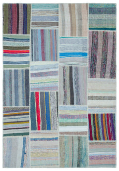 Teselya 22531 Patchwork Striped Wool Handmade Area Rug 5'3" x 7'7"