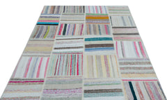 Teselya 22532 Patchwork Striped Wool Handmade Area Rug 5'3" x 7'7"