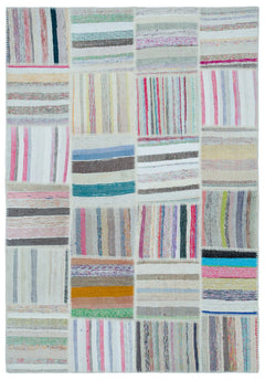 Teselya 22532 Patchwork Striped Wool Handmade Area Rug 5'3" x 7'7"