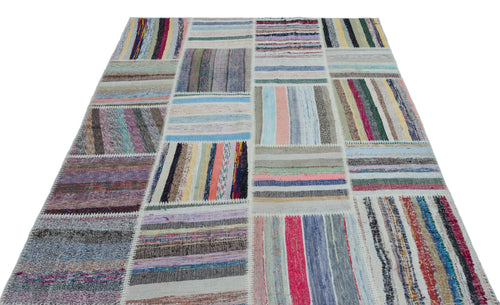 Teselya 22534 Patchwork Striped Wool Handmade Area Rug 5'3" x 7'4"