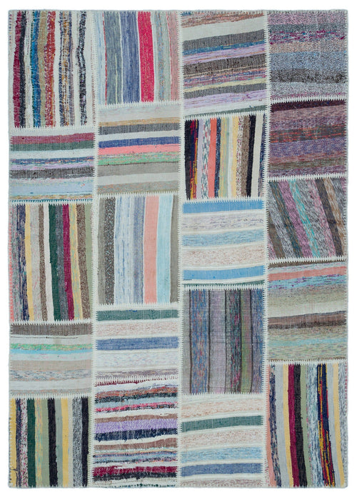 Teselya 22534 Patchwork Striped Wool Handmade Area Rug 5'3" x 7'4"