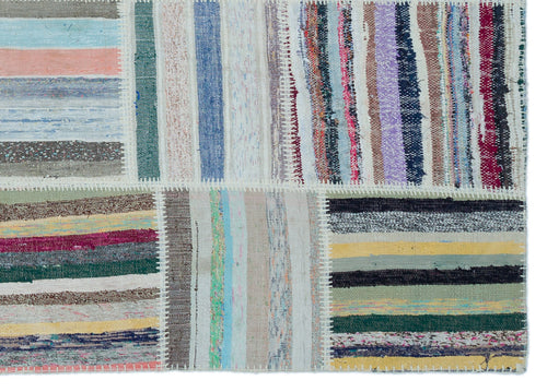 Teselya 22534 Patchwork Striped Wool Handmade Area Rug 5'3" x 7'4"