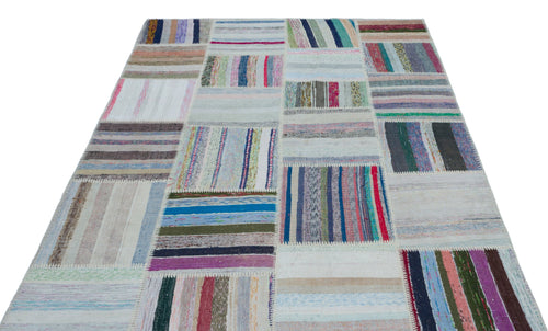 Teselya 22535 Patchwork Striped Wool Handmade Area Rug 5'3" x 7'4"