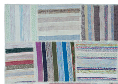 Teselya 22535 Patchwork Striped Wool Handmade Area Rug 5'3" x 7'4"