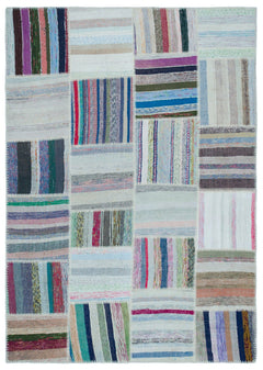 Teselya 22535 Patchwork Striped Wool Handmade Area Rug 5'3" x 7'4"