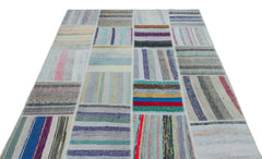 Teselya 22536 Patchwork Striped Wool Handmade Area Rug 5'3" x 7'7"