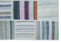 Teselya 22536 Patchwork Striped Wool Handmade Area Rug 5'3" x 7'7"