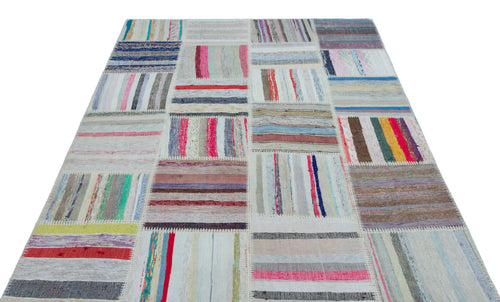 Teselya 22538 Patchwork Striped Wool Handmade Area Rug 5'3" x 7'7"