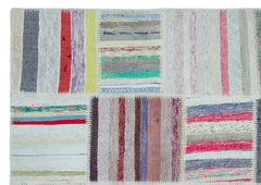 Teselya 22538 Patchwork Striped Wool Handmade Area Rug 5'3" x 7'7"