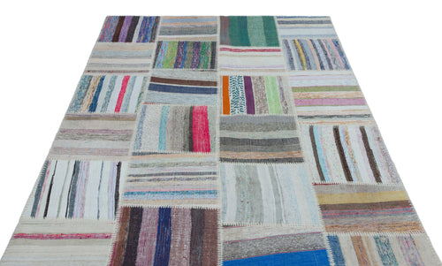 Teselya 22539 Patchwork Striped Wool Handmade Area Rug 5'3" x 7'7"