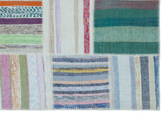 Teselya 22539 Patchwork Striped Wool Handmade Area Rug 5'3" x 7'7"