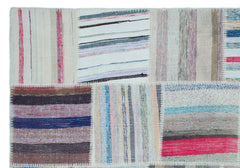 Teselya 22539 Patchwork Striped Wool Handmade Area Rug 5'3" x 7'7"