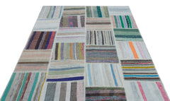 Teselya 22540 Beige Striped Wool Handmade Area Rug 5'3" x 7'7"