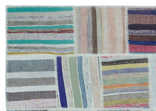 Teselya 22540 Beige Striped Wool Handmade Area Rug 5'3" x 7'7"