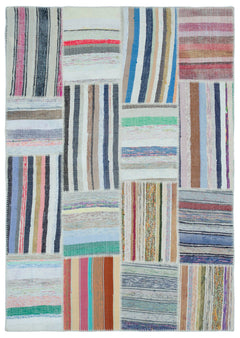 Teselya 22541 Multy Striped Wool Handmade Area Rug 5'3" x 7'5"