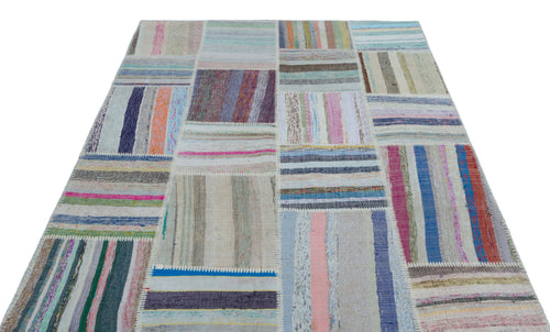 Teselya 22544 Patchwork Striped Wool Handmade Area Rug 5'3" x 7'4"