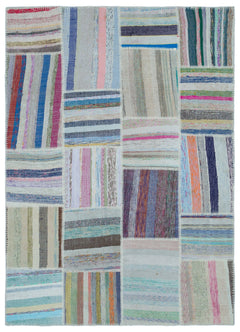 Teselya 22544 Patchwork Striped Wool Handmade Area Rug 5'3" x 7'4"