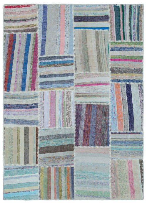 Teselya 22544 Patchwork Striped Wool Handmade Area Rug 5'3" x 7'4"